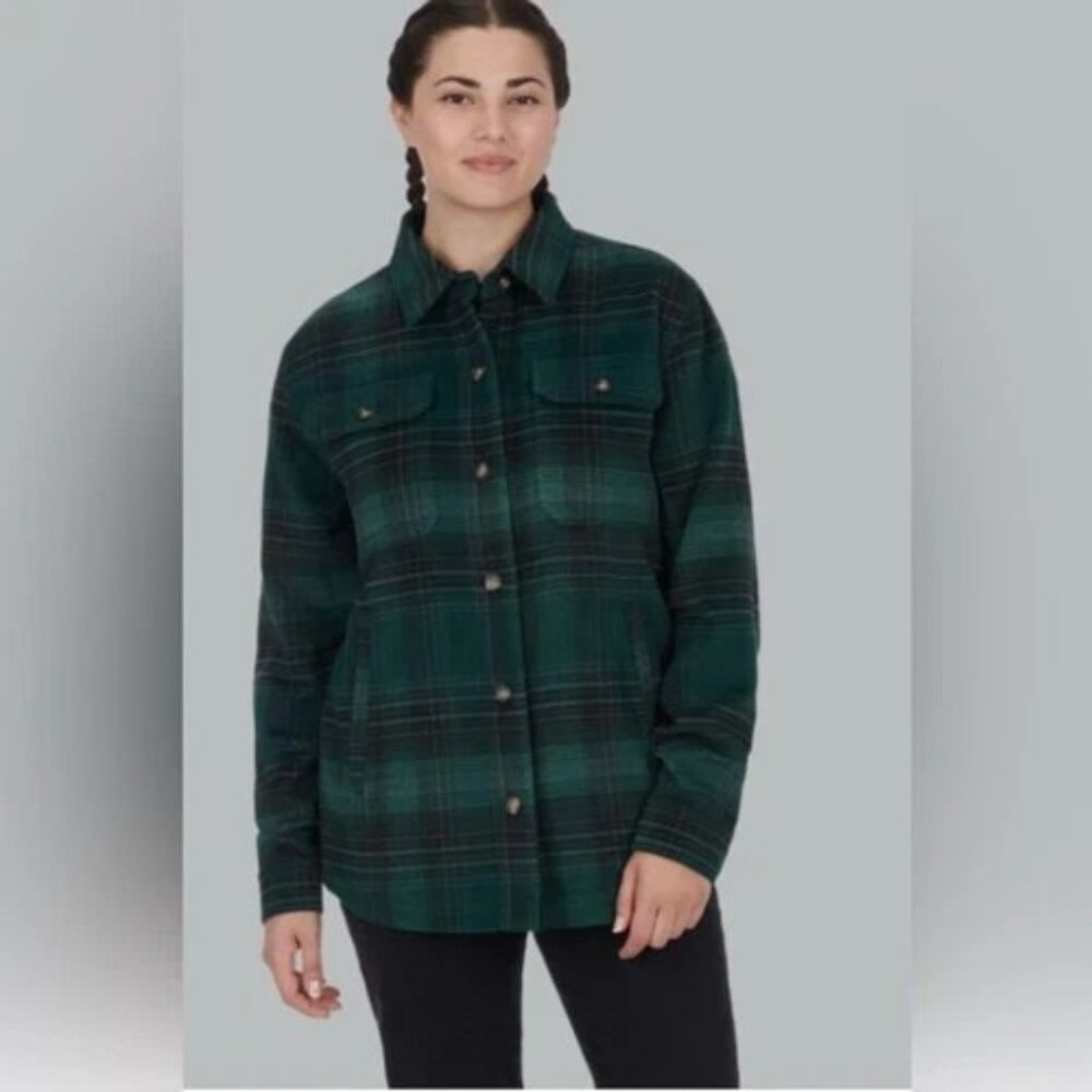 NEW GREEN SKI-DOO LADIES LIFESTYLE PLAID FLANNEL HEAVY OVERSHIRT M $89
